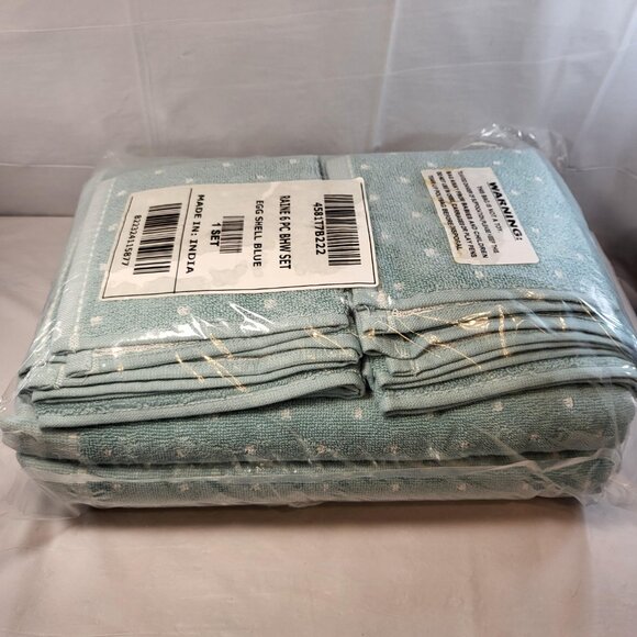 Raine 6 Piece Bath Towel Set Dot Pattern Eggshell Blue New - Picture 3 of 5